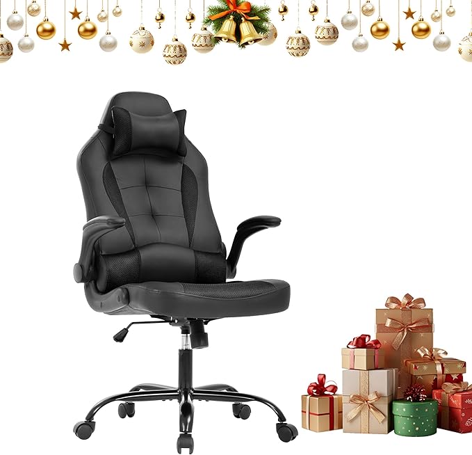 Adult Game Chair with Lumbar Support Racing Style Big and Tall - Ergonomic PU Leather Office Gaming Chair - Grey