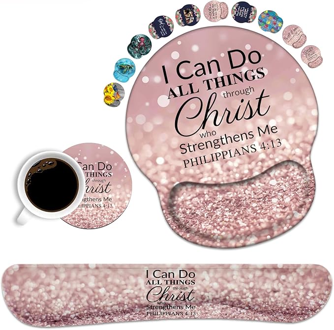 Keyboard Wrist Rest and Mouse Pad Wrist Rest Support Set Non-Slip PU Base for Gaming and Office Comfortable &amp Lightweight for Easy Typing &amp Pain Relief Quote Bible Verse Philippians 4-13