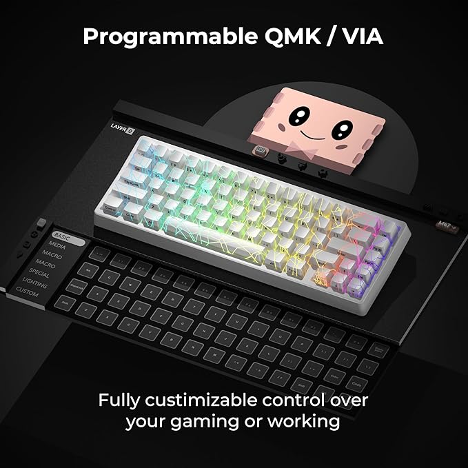 HITIME x XVX M67 Wireless 60% Percent Keyboard QMK/VIA Gaming Keyboard Tri-Mode Thocky Creamy Mechanical Key Board Hot Swappable Gasket Mount RGB IMD Tech for Win/Mac Spider Web Theme White
