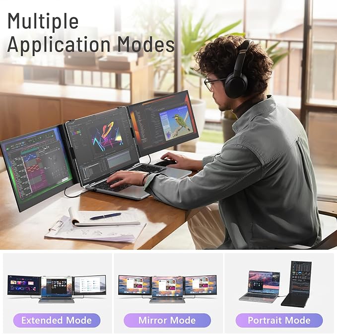 14 Triple Laptop Screen Extender 1080P FHD IPS Ultra-Slim Portable Dual Monitor for Laptop USB C HDMI Plug-Play Monitor Extender for Triple Display for MacOS/Windows Fits 13-17.3 Laptops