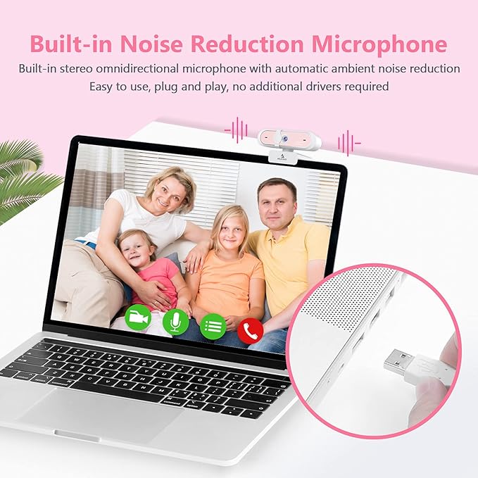 NexiGo 60FPS 1080P Webcam Kits N660P FHD USB Web Camera with Privacy Cover and Dual Microphones Upgraded Video Conference Lighting Lightweight Mini Tripod for Zoom/Skype/Teams Pink