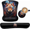 Keyboard Wrist Rest and Mouse Pad Wrist Support Set Ergonomic Gel Mouse Pad Wrist Rest with Non-Slip Base for Home Office Desk Pad Easy Typing Nebula Wolf Pattern Black Gaming Mouse Mat
