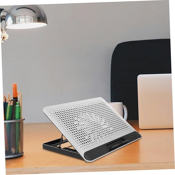 Thin Quiet Laptop Cooler with Fan Speed and Six-Angle Ergonomic Aluminum Stand Dual USB Ports for Home and Office Use Silver