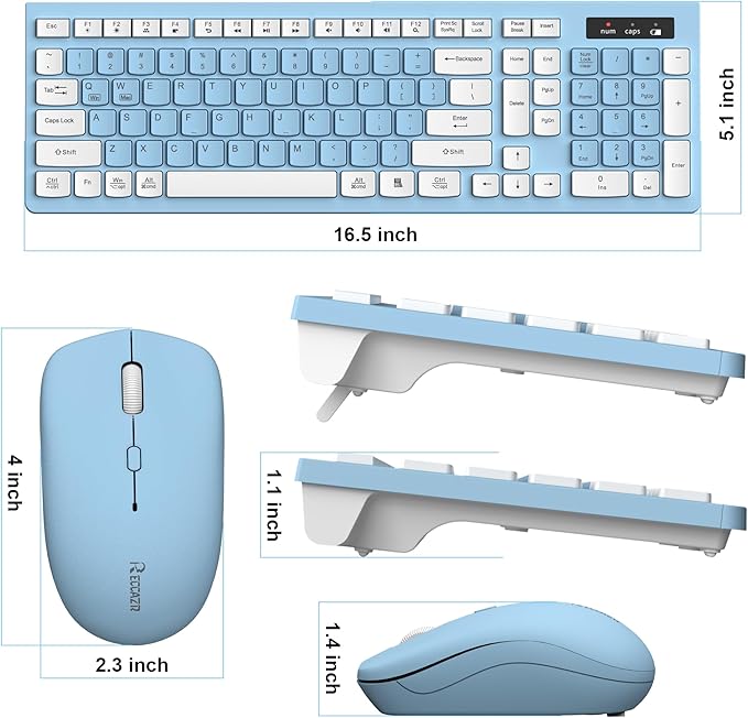 Wireless Keyboard and Mouse Combo Full-Sized Wireless Keyboard and Adjustable DPI Mouse 2.4GHz USB Receiver Keyboard and Mouse for PC Windows Desktop Laptop (Sky Blue-A)