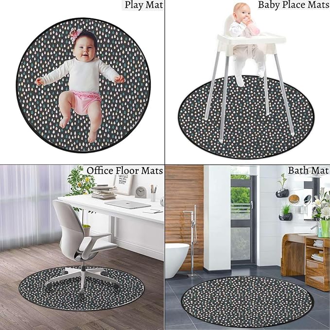 Multi Round Carpet Trendy Area Rugs Non Slip Soft Floor Carpet for Indoor Bedroom Living Room Bathroom Kitchen Floor Mat Vintage Polka Dots on Grey Background Image Diameter 39.4 in