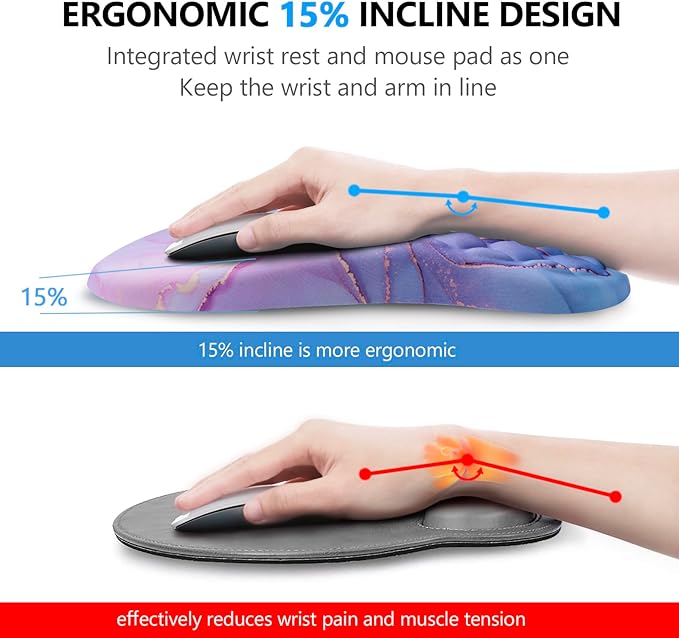 Mouse Pad Wrist Support Laokiiy 2 in1 Keyboard Wrist Rest+ Ergonomic Mouse Pad Non-Slip Wrist Rest for Computer Keyboard Made Easy Typing &amp Relieve Wrist Pain(Blue Pink Marble)