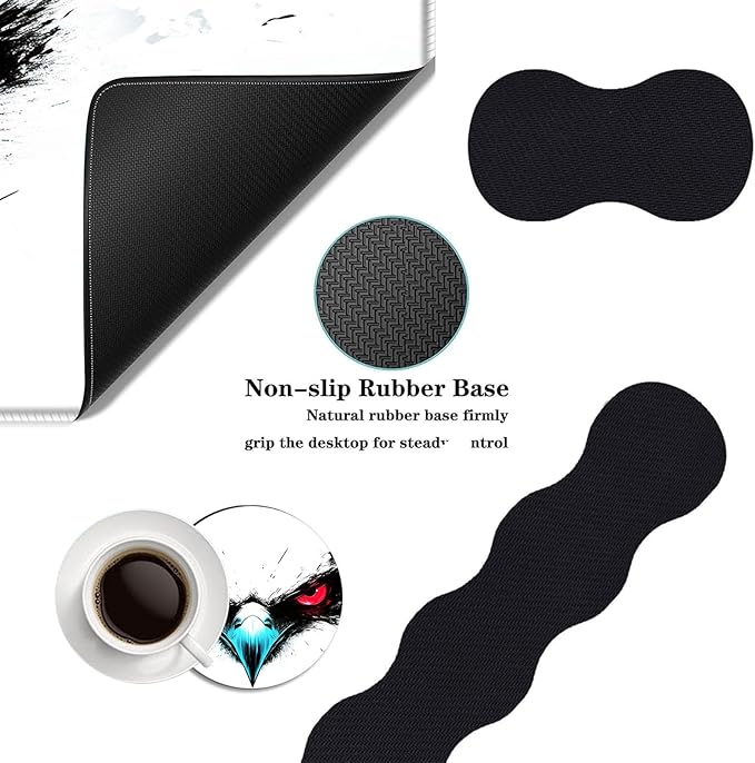 Mouse PadLarge Desk Mat Set 4in1 XL Mousepad + Keyboard Wrist Rest+Mouse Wrist Rest+Coaster with Ergonomic Desk Pad for Home Office Table Computer Cover -Eagle with Red Eyes