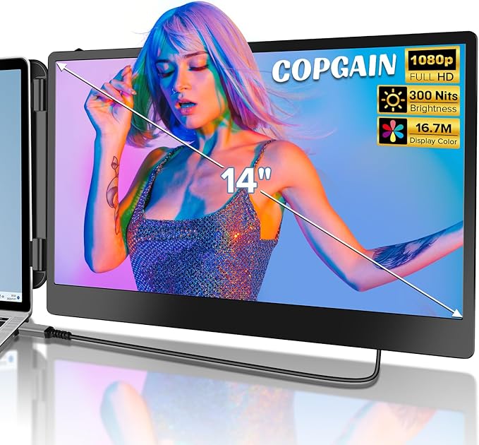 2023 Upgraded S1 14” Portable Monitor for Laptop Screen Extender Monitor 1080P FHD IPS Dual Laptop Monitor Extender Plug and Play Type-C/HDMI for 13-17.3inch Laptop（WindowsMacAndroid Dex）
