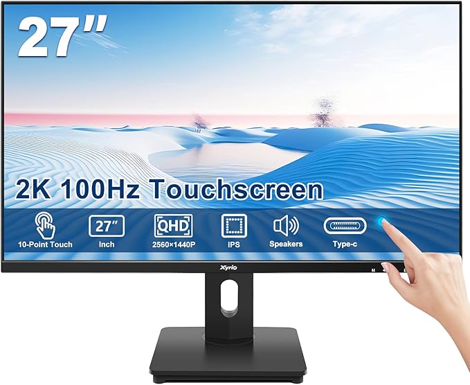Touch Screen Monitor Touchscreen Monitor 27'' QHD 2560x1440 100Hz Touch Screen Monitors w/ 10-Point Touch Built-in Speakers Type C VESA Stylus Pen Perfect for Bar Gym Business Black