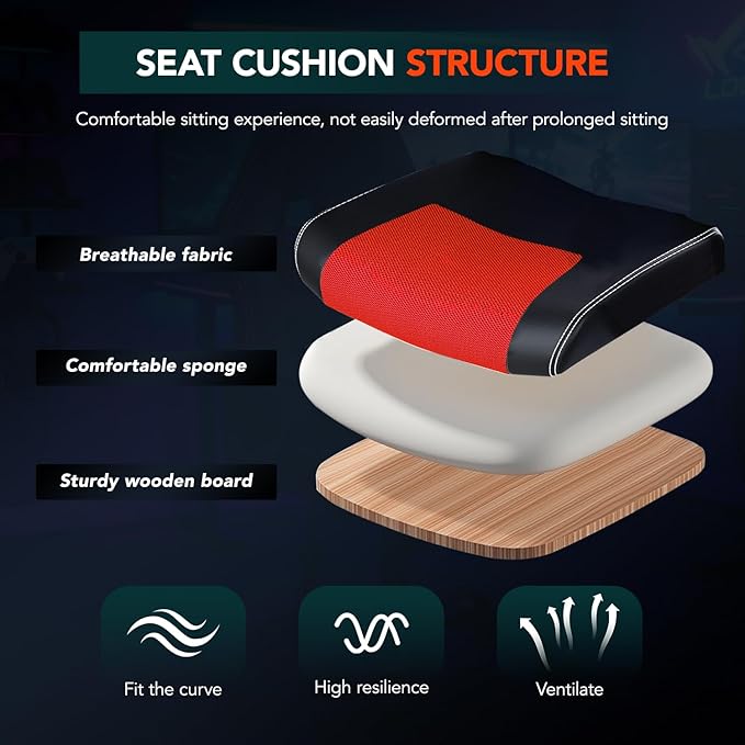 BestOffice Gaming Chair with Massage Ergonomic Office Desk Chair Adjustable Lumbar Support &amp HeadrestComputer Task Chair 360° Swivel for Adults (Red)