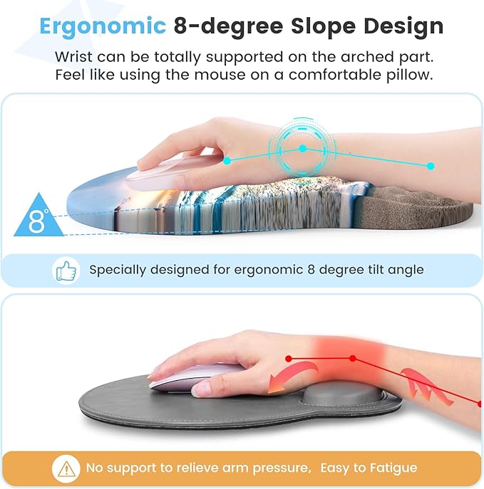 HAOCOO Ergonomic Mouse Pad with Wrist Rest and Keyboard Wrist Rest Pad Wrist Rest for Computer Keyboard and Mouse Pad Cushion Set Typing Mousepad with Wrist Support for Office Laptop Beach