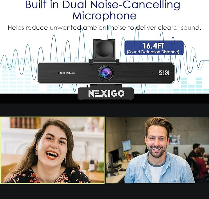 NexiGo Zoom Certified N950P 4K Zoomable Webcam with Remote Control Sony_Starvis Sensor 5X Digital Zoom Pro Web Camera with Dual Stereo Mics for Zoom Skype Teams Twitch