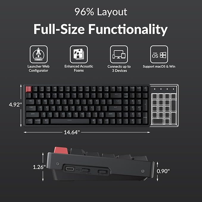 Keychron K4 96% Layout QMK Wireless and Wired Mechanical Keyboard Super Brown Switch RGB Backlight Aluminum Frame with Shine-Through Double-Shot PBT Keycaps for Mac Windows-Version 3