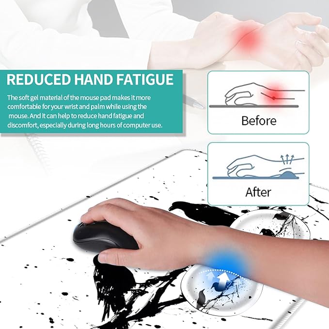 Keyboard Mouse Pad Set Extended Gaming Mouse Pad+Ergonomics Keyboard Wrist Rest Support Memory Foam Easy Typing Pain Relief 4Pcs XL Ultra Thick Desk MatRaven Silhouettes