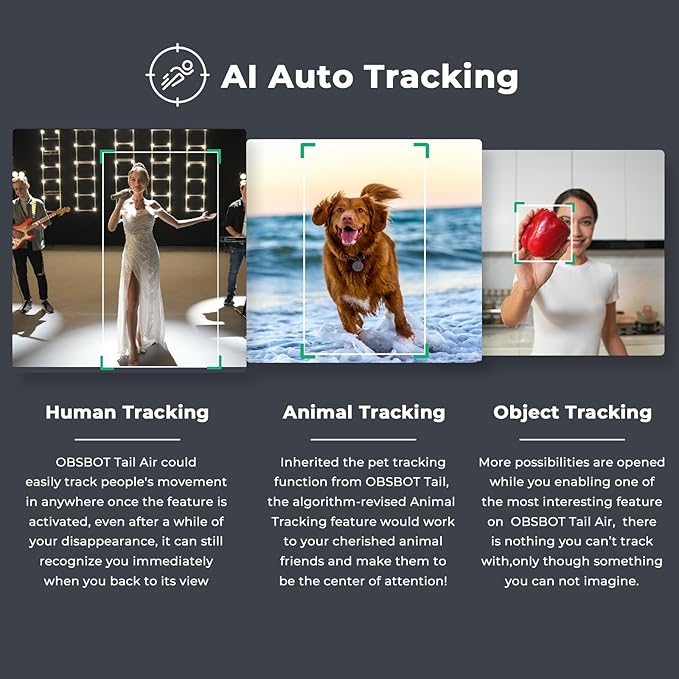OBSBOT Tail AIRwith TripodNDI PTZ Camera 4K AI-Powered Webcam1.8 CMOSf/1.8 ApertureAI Auto TrackGesture &amp Remote ControlsTOF SensorWired&ampWireless ConnectionLiveStream for Church/Mus