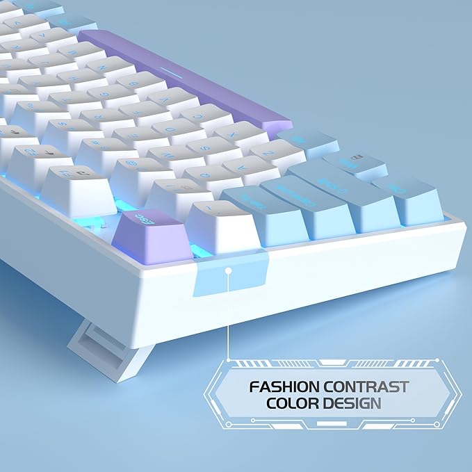 MageGee 75% Mechanical Gaming Keyboard Red Switch LED Blue Backlit 87 Keys Compact TKL Wired Keyboards for Windows Laptop PC Gamer - White/Blue