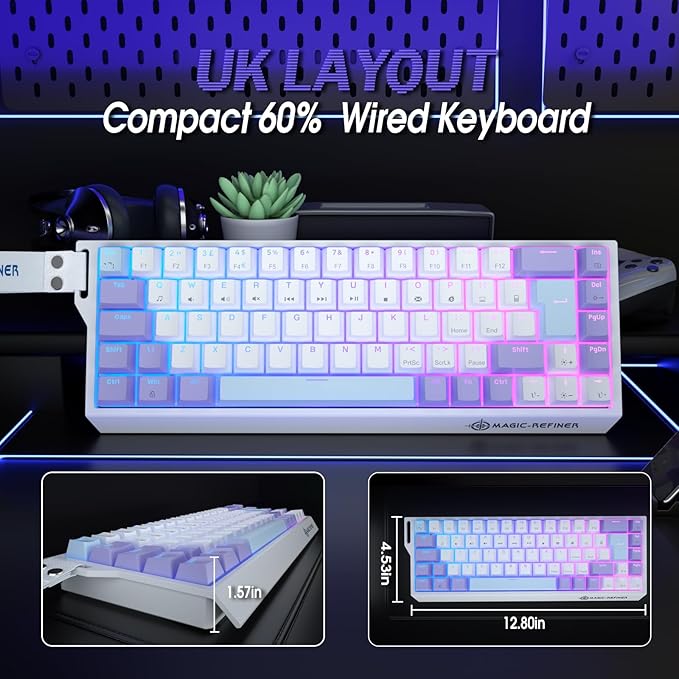 ZIYOU LANG X Magic-Refiner X68HE 8KHz Rapid Trigger Mechanical Gaming Keyboard60% WiredHall Effect Magnetic SwitchAdjustable ActuationRGB BacklitSnap Tap RGB Backlit for PC/Mac Purple&ampWhite