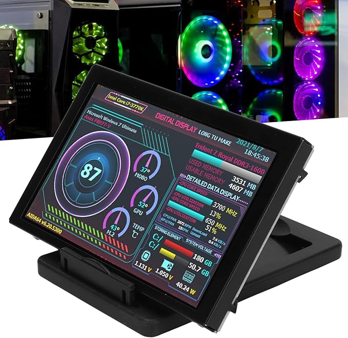 5 Inch Computer Temp Monitor for aida64 PC CPU Monitor CPU Hardware Temperature Monitor External Expansion Display for PC ARGB Computer Case Secondary Screen