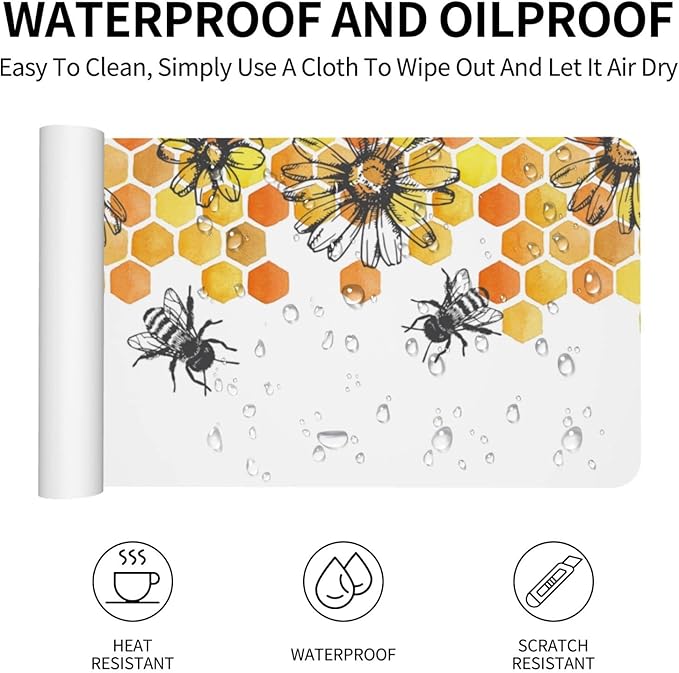 Bee Sunflowe Large Mouse Pad Gaming Mousepad with Wrist Support Rubber Computer Keyboard Mat for Desk Laptop Non-Slip Full Deskmat Protector Waterproof Writing Pad Office Home 16x35.5 in
