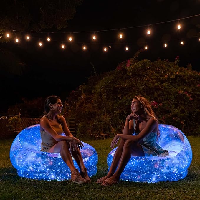 Air Candy Galaxy LED Illuminated Inflatable Chair – Light-Up Gaming Lounge Seat with Multicolor LEDs Waterproof PVC Portable Indoor Outdoor Seating