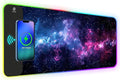 AIMSA RGB Gaming Mouse Pad with Wireless Charging Large Keyboard Mouse Pad with 14 LED Light Modes Non-Slip Rubber Base Waterproof Desk Pad for Home Office Decor Blue Purple Cosmic Nebula