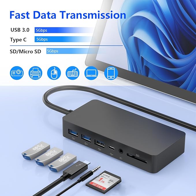 Surface Thunderbolt 4 Dock Triple Displays 11 in 1 Surface USB4 Dock Docking Station with 4K HDMI+DP+VGA for Surface Pro 12/11/10/9/8/X/7+/7 Laptop 7/6/5/4/3 Laptop Studio 2/1 Go 4/3/2/1