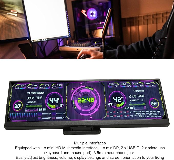Zopsc Computer Temp Monitor 12.7 Inch 4K PC Sensor Panel Display for aida64 Sub USB Mini Screen CPU GPU Data Monitor for PC Laptop Desktop