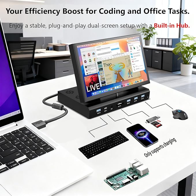 10.1 Small Monitor for PC Raspberry Pi 1280x720 IPS Mini Monitor Multi-Port Docking Station Built-in USB Hub &ampDual Speakers Raspberry Pi Display for DIY ProjectsGaming &amp Aida64 CPU GPU Mon