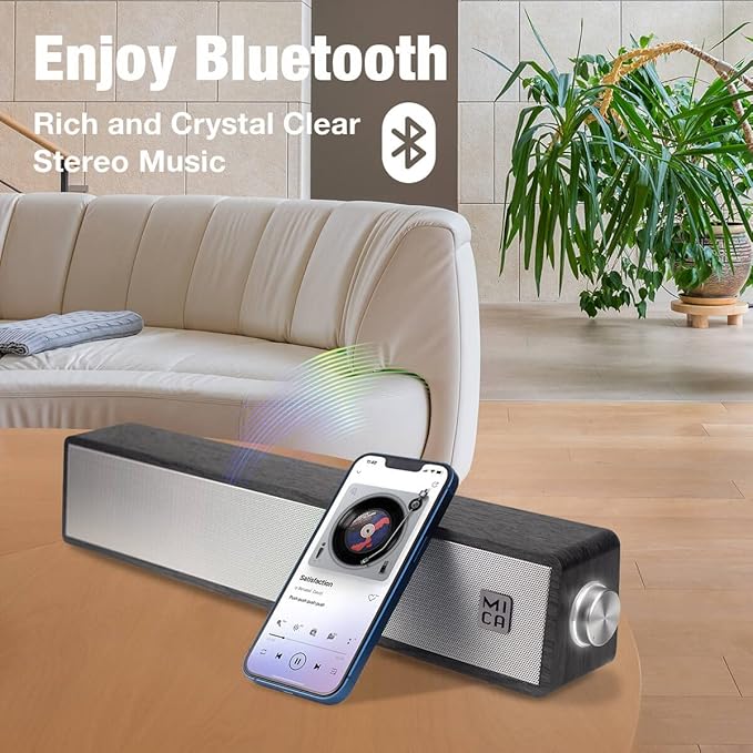 MICA Bluetooth Computer Speakers Angled Retro Wooden PC Speakers 3.5mm Aux-in Connection Vintage Wired USB Powered Computer Sound Bar for Desktop Monitor Laptop Tablet - Gray (M30T)