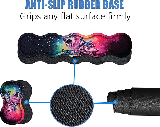 4 in 1 Ergonomic Memory Foam Mouse Pad Wrist Rest Set Large XXL Gaming Desk Pad + Keyboard Wrist Rest + Mouse Wrist Cushion + Coaster for Home Office Study Gaming Watercolor Art Wolf Howling