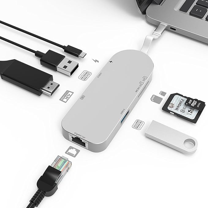 Cllena USB Type C Hub 7-in-1 USB C Adapter Type C 3.1 Charging Port with 4K HDMI Port 2 USB 3.0 Ports SD &amp Micro SD Card Reader and RJ45 Ethernet for New MacBook Google Chromebook 2016