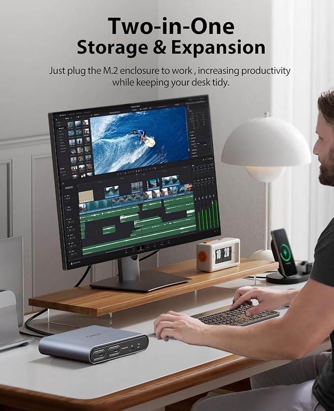 ORICO 10 in 1 USB-C Docking Station with Dual M.2 NVMe/SATA SSD Enclosure 10Gbps USB-C&ampUSB-A Dual HDMI 4K@60Hz 60W PD RJ45 Ethernet for MacBook Pro/Air (PTM2)