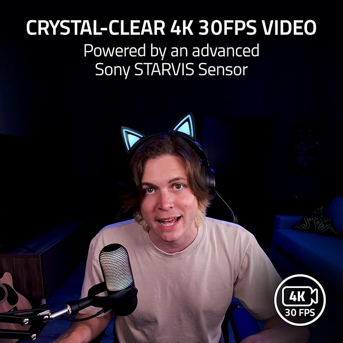 Razer Kiyo V2 Streaming Webcam: 4K 30 FPS 1080p 60 FPS - AI Powered Auto-Framing - Built-in Microphone - Ultrawide Angle Lens - Privacy Cover - Works with OBS Xsplit Discord Zoom Teams - Black