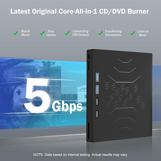 7 in 1 External DVD Drive External CD/DVD Drive for Laptop USB 3.0 &amp Type-C Portable CD/DVD +/-RW Disk Drive CD/DVD Burner CD ROM External Drive for Laptop Desktop PC Windows 10/11 XP Mac Linux
