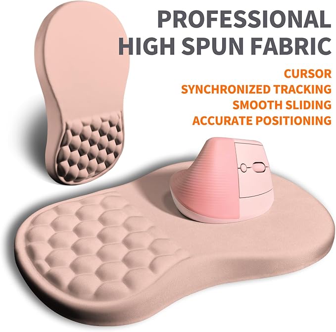 Ergonomic Joint Wrist Support Mouse Pad with Memory Foam Cushion Massage Bump Carpal Tunnel Pain Relief Mousepad Slope Design for Wrist Rest 11.8x7.9 in Rose Pink