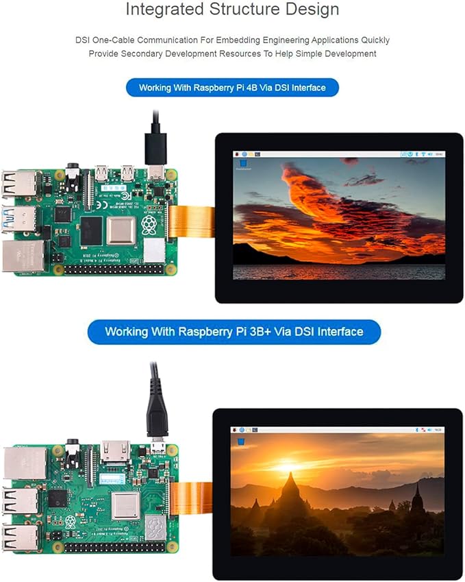 waveshare 5inch DSI Touch LCD Display 800 x 480 Capacitive Touch IPS Screen 160° Viewing Angle Adjustable Brightness Via Software for Raspberry Pi 4B/3B+/3A+/3B/2B/B+/A+ Compute Module 4/3/3+