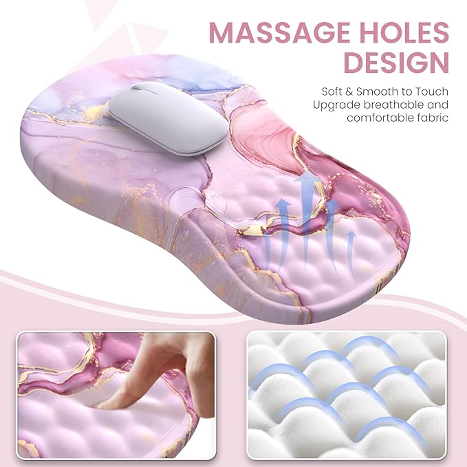 Pink Desk Mat Large Mouse Pad with Wrist Rest Ergonomic Keyboard Wrist Support Carpal Tunnel Mousepad XXL Cushion with Coaster Set Computer Keyboard Mat Pink Marble