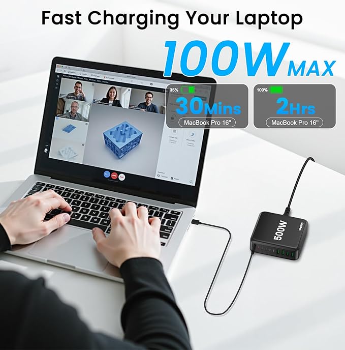 USB C Charging Station 500W USB C Charger Block 10 Port Fast Charger 100W PD USB-C Charging Station Hub for MacBook Pro/Air/iPad Pro/iPhone 17e/17/16/15/14/13/Pro Max/Samsung Galaxy Note (Black)