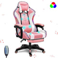 RGB Gaming Chair with Massage and Footrest Ergonomic Big and Tall Office Chair Computer Chair Video Game Chair with Speakers High Back Recliner Swivel Chair with Lumbar PillowPink