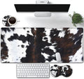 Large Gaming Mouse Pad Extended Waterproof Desk Pad Protector (31.5 x 11.8) Ergonomics Memory Foam Mouse Wrist Rest Support for Home Office Laptop Easy Typing Black &amp White Cowhide Fur Mouse