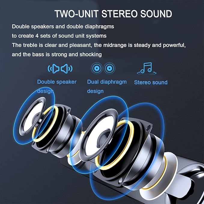 Hakeeta Computer Laptop SpeakerSupports 3.5mm Universal Speaker JackVolume Control Knob2 Speakers + 2 Bass VibrationPortable Easy to UseGreat Gift for Family Friend(Black)