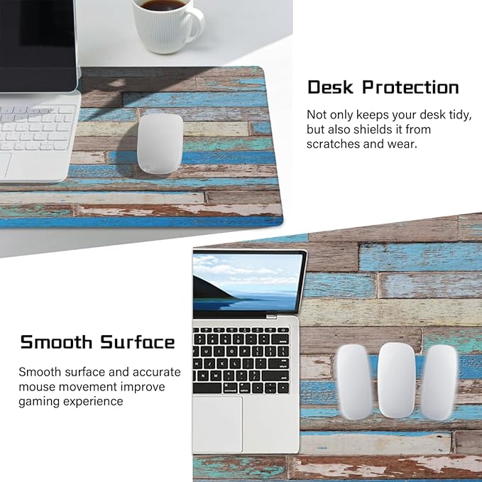 Beach Wood Blue Large Mouse Pad Gaming Mousepad Desk Mat for Desktop Computer Keyboard Waterproof Mouse Mat Desk Pad with Non-Slip Base for Game School Office Home 35.4 x 15.7
