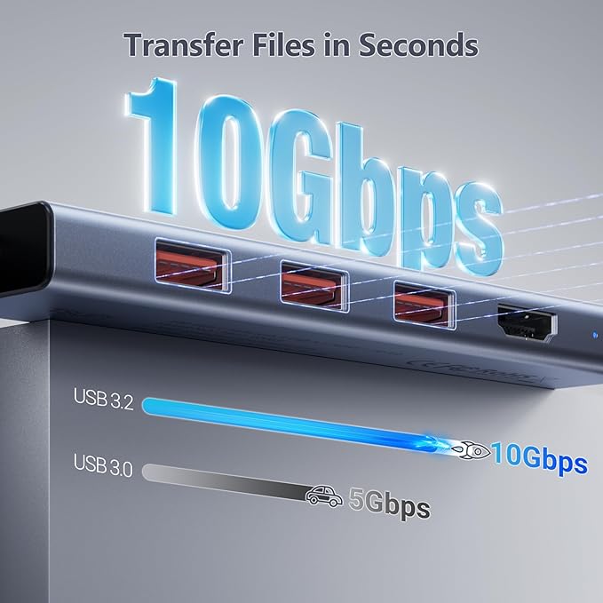 USB C HUB 10Gbps TSUPY USB HUB with 4K 60Hz HDMI 3* USB 3.2 A Ports 100W Power Delivery USB Port Multi USB C Splitter Adapter HUB for MacBook Air/Pro iPad Air/Pro iMac TabletPhone