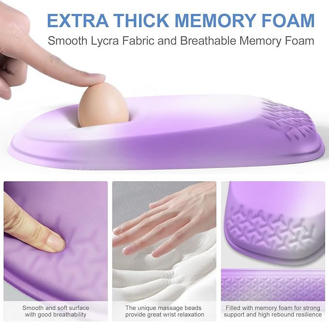 Mouse Pad with Wrist Rest Comfortable Memory Foam Wrist Rest for Computer Keyboard Ergonomic Mouse Pad Set for Easy Typing &amp Pain Relief - Gradient Purple