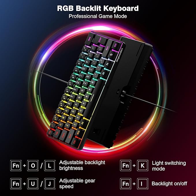 Snpurdiri 60% Wired Gaming Keyboard RGB Backlit Ultra-Compact Mini Keyboard Waterproof Small Compact 61 Keys for PC/Mac Gamer Typist Travel Easy to Carry on Business Trip(Black)