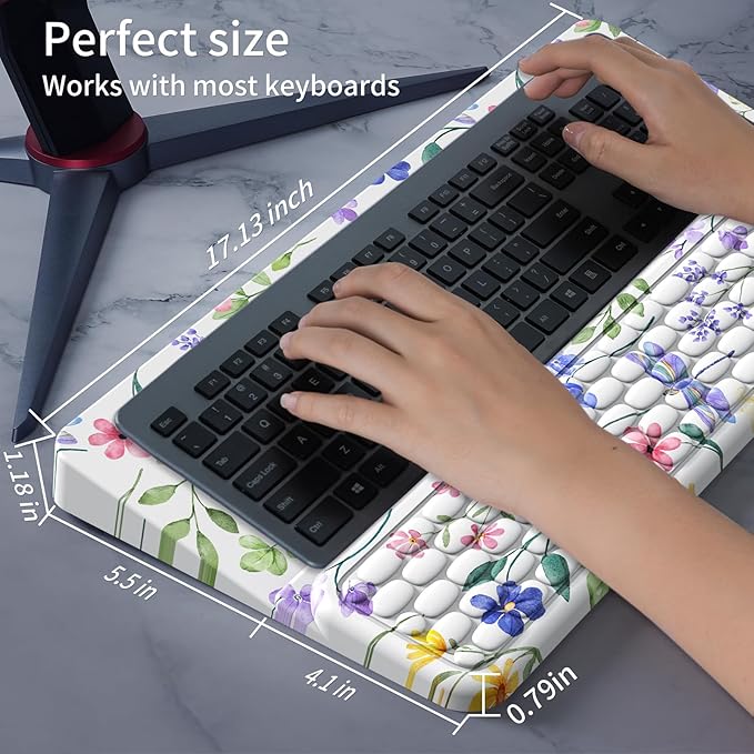 Wrist Rest for Computer Keyboard Keyboard Wrist Rest Ergonomic Keyboards Holder for Easy Typing Working Wrist Pad for Keyboards with Comfortable Wrist Rest for Keyboard White Flower