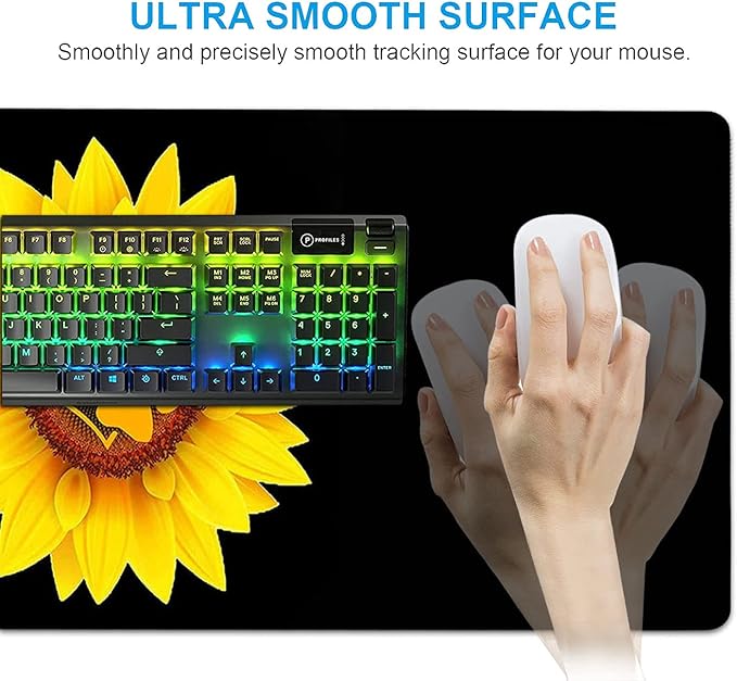 Gaming Mouse Pad Set Large Mouse Pad and Ergonomic Memory Foam Keyboard Wrist Rest Support Easy Typing Pain Relief Writing Mat Extended Office Desk Mat Sunflower Dog Paw Print Black Mouse Pad