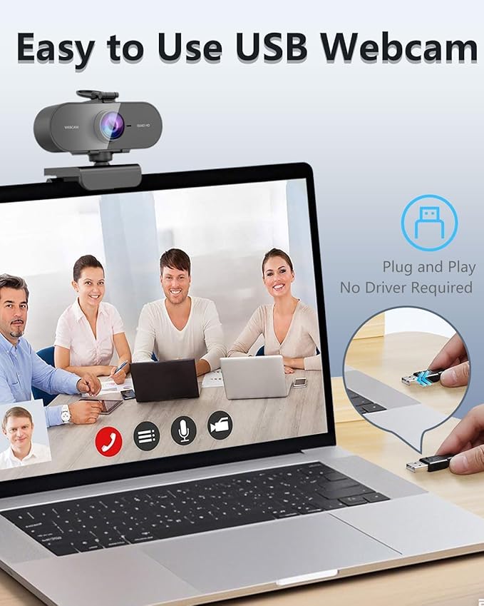 2K Webcam for pc with MicrophonePrivacy Cover Slider Streaming Web cam for Mac LaptopUSB External Computer Camera for DesktopBest Full Hd face cam for Video ConferenceGamingZoomTeams