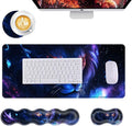 Mouse PadLarge Desk Mat Set 4in1 XL Mousepad + Keyboard Wrist Rest+Mouse Wrist Rest+Coaster with Ergonomic Desk Pad for Home Office Table Computer Cover -Galaxy Lion with Glowing Eyes