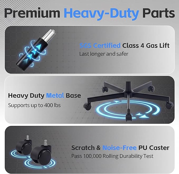 Desk Computer Gaming Chair - High Back Ergonomic Office Chair with Footrest and Lumbar Support Swivel Comfy Home Gamer Video Game Chairs with Pocket Spring Cushion for Adults (Blue Leather)